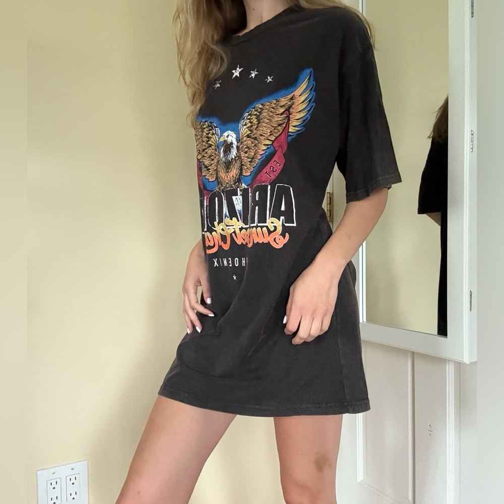 Princess Polly Black Graphic T-Shirt Dress with Eagle Design